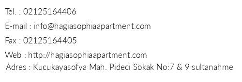Hagia Sophia Apartment telefon numaralar, faks, e-mail, posta adresi ve iletiim bilgileri